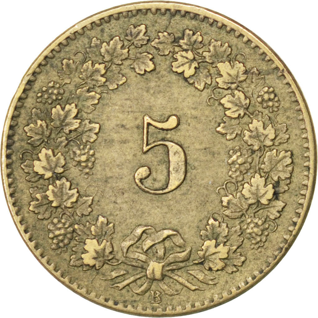 SWITZERLAND, 5 Rappen, 1873, Bern, KM #5, EF(40-45), Billon, 1.70
