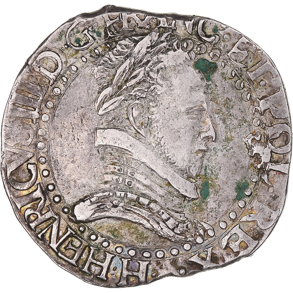 Monnaie, France, Henri III, 1/2 Franc au col plat, 1588, La Rochelle, TTB