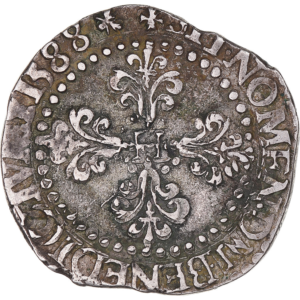 Monnaie, France, Henri III, 1/2 Franc au col plat, 1588, La Rochelle, TTB