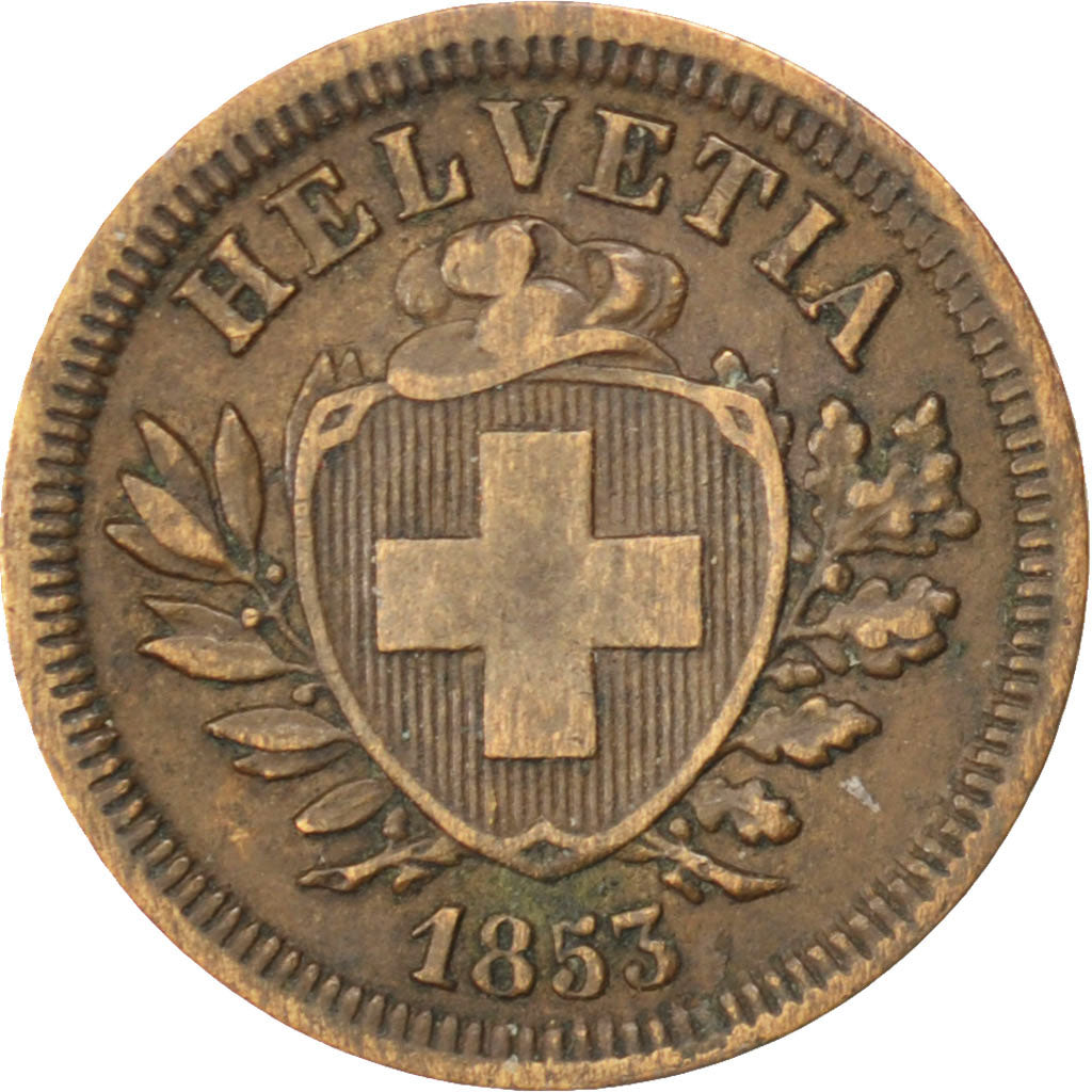 SWITZERLAND, Rappen, 1853, Bern, KM #3.1, EF(40-45), Bronze, 1.49
