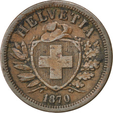 Münze, Schweiz, 2 Rappen, 1870, Bern, SS, Bronze, KM:4.1