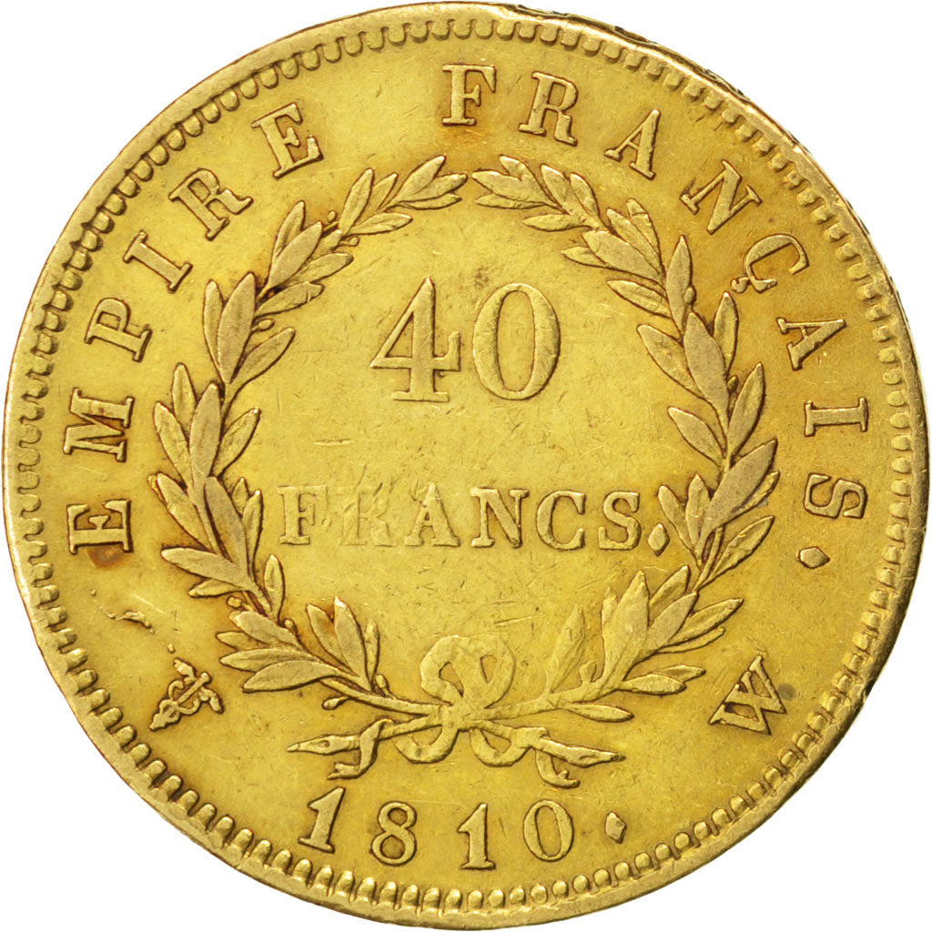 FRANCE, Napoléon I, 40 Francs, 1810, Lille, KM #696.6, EF(40-45), Gold, Gadoury 