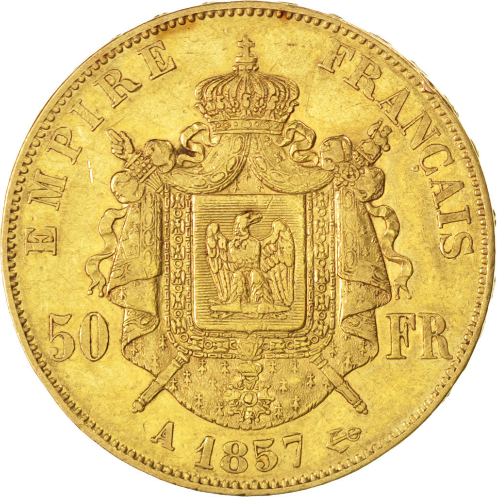Francia, Napoleon III, Napoléon III, 50 Francs, 1857, Paris, BB, Oro, KM:785...