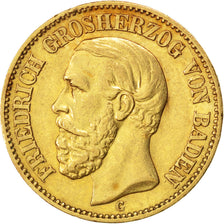 German States, 20 Mark, 1894, Stuttgart, KM #270, AU(50-53), Gold, 7.95