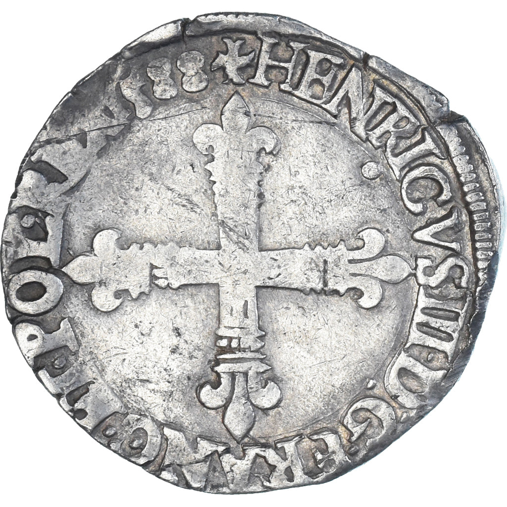 Monnaie, France, Henri III, 1/4 Ecu, 1588, Nantes, TB+, Argent, Gadoury:494