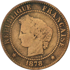 FRANCE, Cérès, 2 Centimes, 1878, Paris, KM #827.1, VF(20-25), Bronze, 20.2, G...