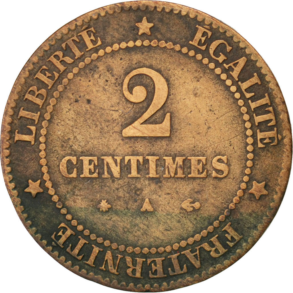 FRANCE, Cérès, 2 Centimes, 1878, Paris, KM #827.1, VF(20-25), Bronze, 20.2, G...