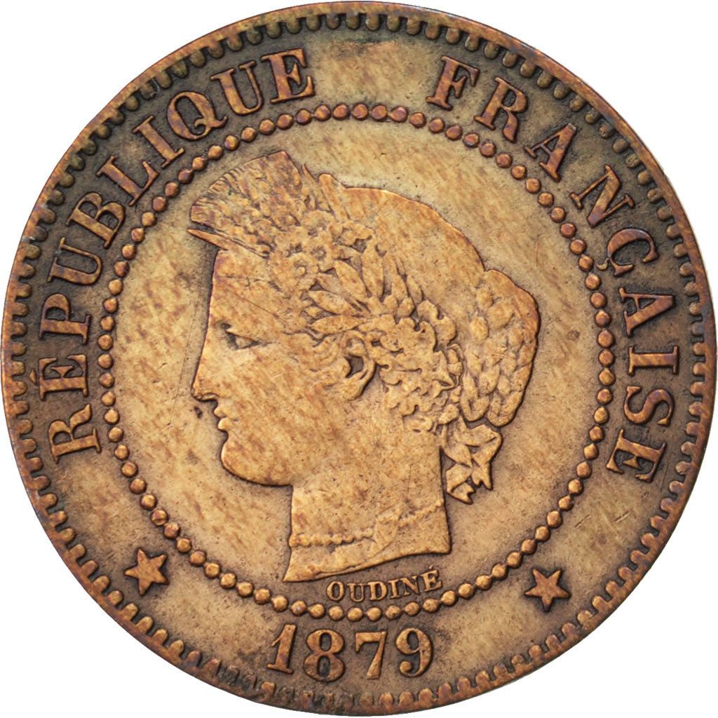FRANCE, Cérès, 2 Centimes, 1879, Paris, KM #827.1, EF(40-45), Bronze, 20.2, G...