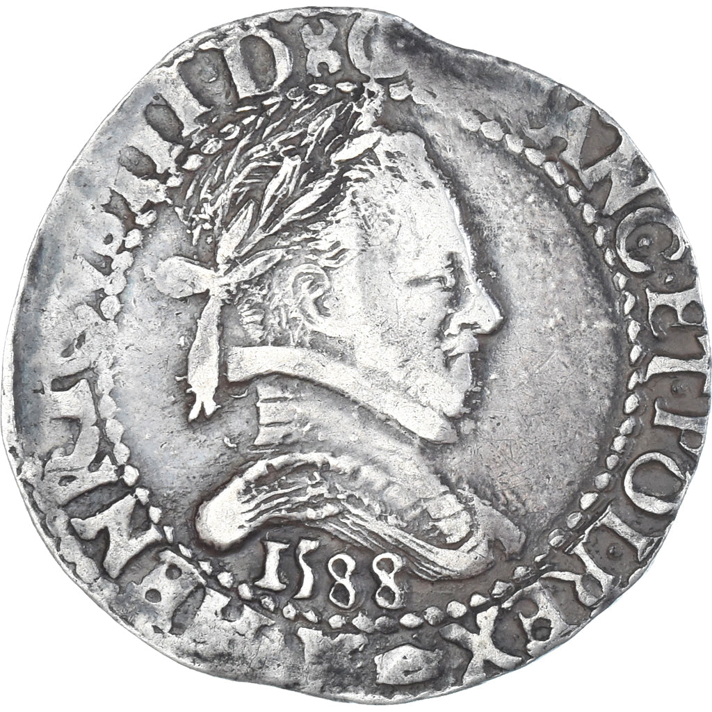 Münze, Frankreich, Henri III, 1/2 Franc au col plat, 1588, Bordeaux, SS