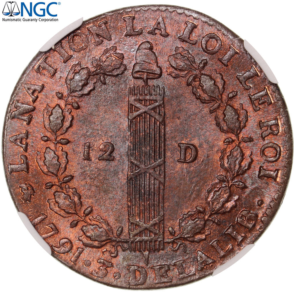 Monnaie, France, Louis XVI, 12 deniers françois, 1791 / AN 3, Lyon, 2e semestre