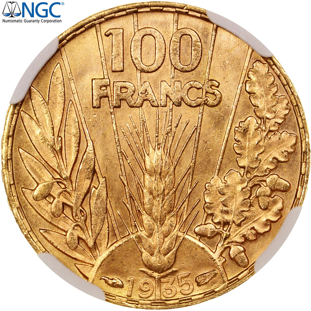 Moneta, Francja, Bazor, 100 Francs, 1935, Paris, NGC, MS64, MS(64), Złoto