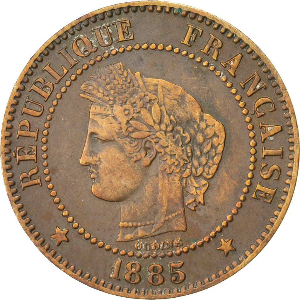 FRANCE, Cérès, 2 Centimes, 1885, Paris, KM #827.1, EF(40-45), Bronze, 20.2, G...