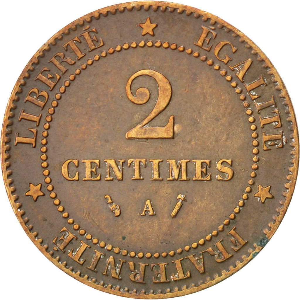 FRANCE, Cérès, 2 Centimes, 1885, Paris, KM #827.1, EF(40-45), Bronze, 20.2, G...