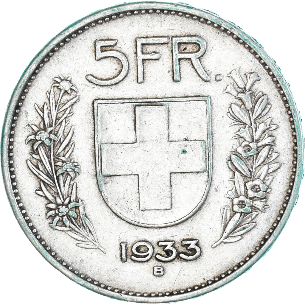 Coin, Switzerland, 5 Francs, 1933, Bern, EF(40-45), Silver, KM:40