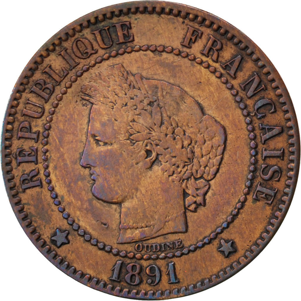Coin, France, Cérès, 2 Centimes, 1891, Paris, VF(30-35), Bronze, KM:827.1