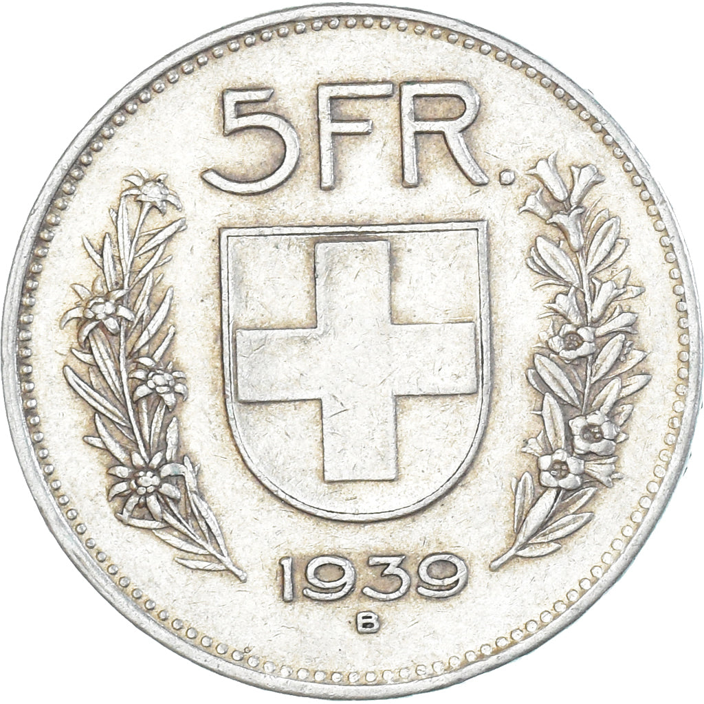 Coin, Switzerland, 5 Francs, 1939, Bern, EF(40-45), Silver, KM:40