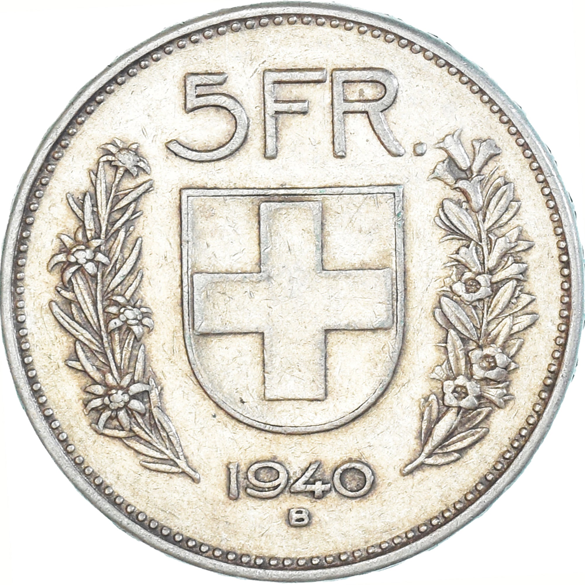 Coin, Switzerland, 5 Francs, 1940, Bern, EF(40-45), Silver, KM:40