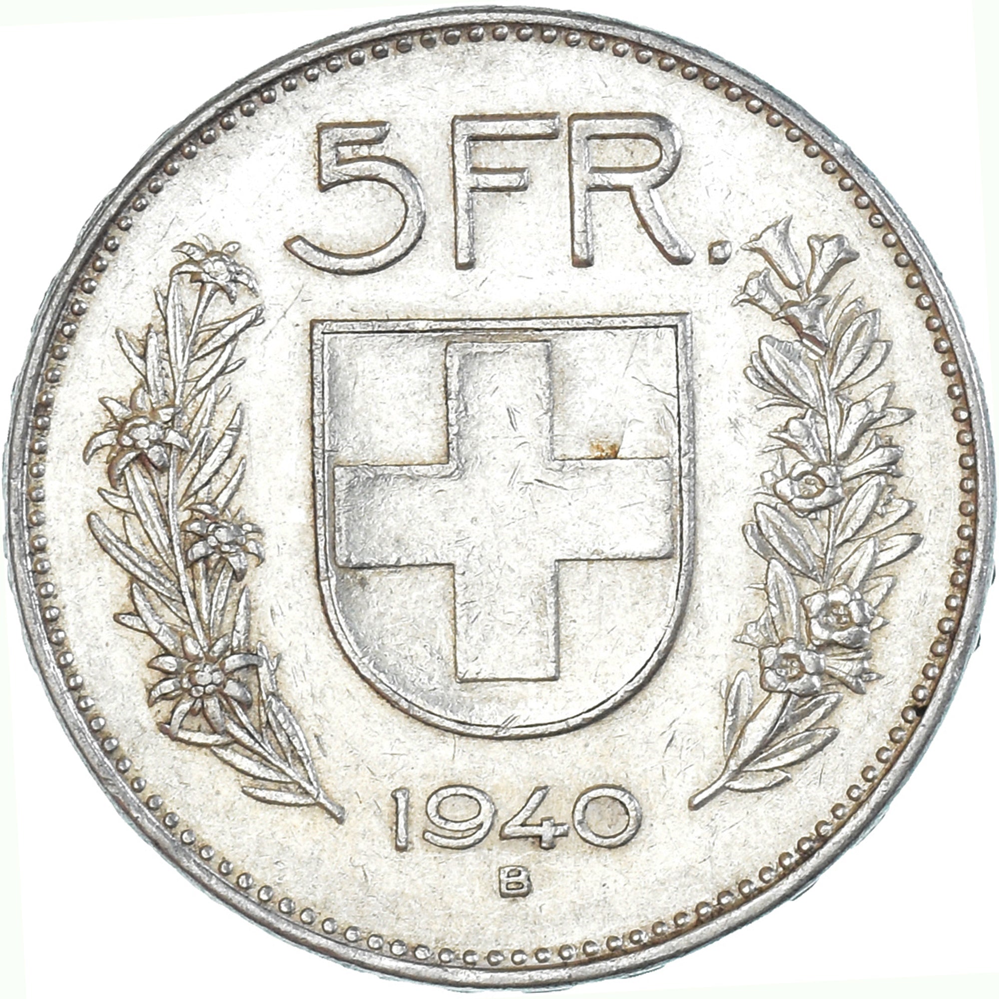 Coin, Switzerland, 5 Francs, 1940, Bern, EF(40-45), Silver, KM:40