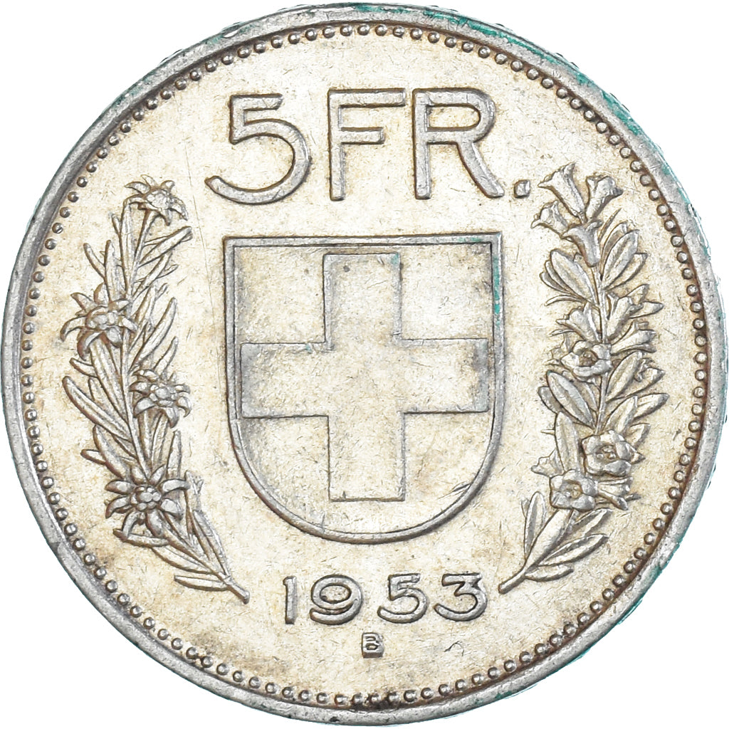 Coin, Switzerland, 5 Francs, 1953, Bern, EF(40-45), Silver, KM:40