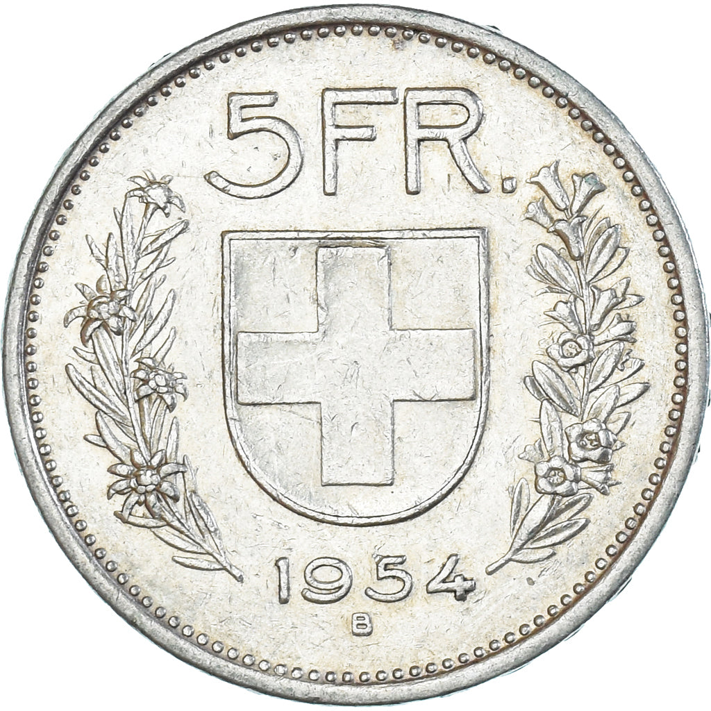 Coin, Switzerland, 5 Francs, 1954, Bern, EF(40-45), Silver, KM:40