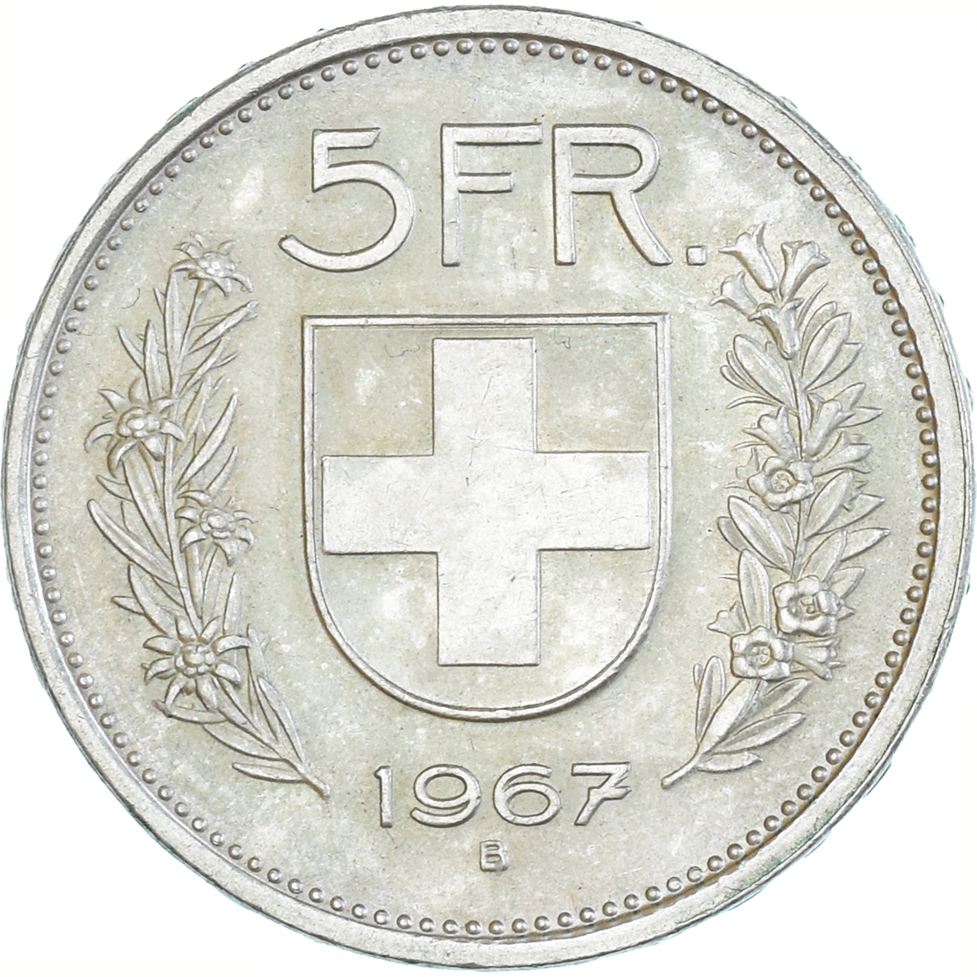 Coin, Switzerland, 5 Francs, 1967, Bern, AU(50-53), Silver, KM:40
