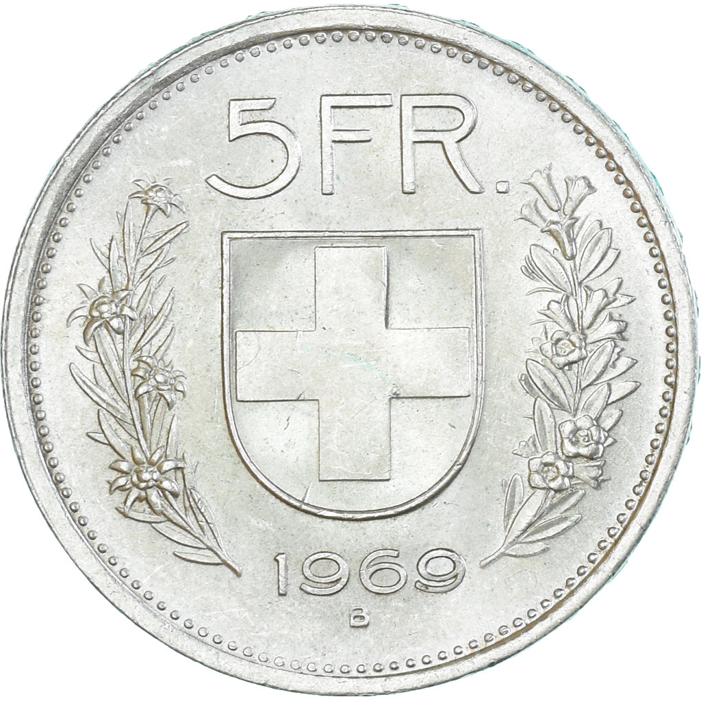Coin, Switzerland, 5 Francs, 1969, Bern, AU(55-58), Silver, KM:40