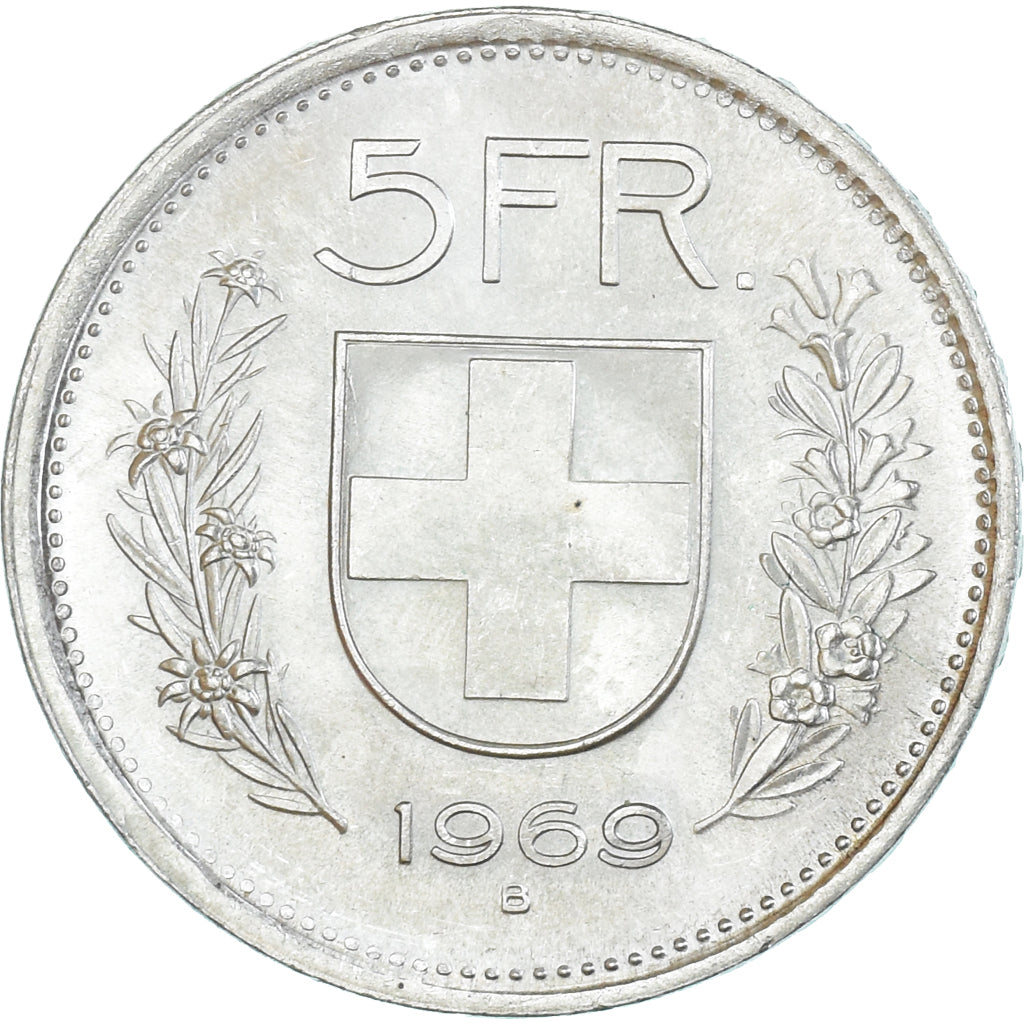 Coin, Switzerland, 5 Francs, 1969, Bern, AU(55-58), Silver, KM:40