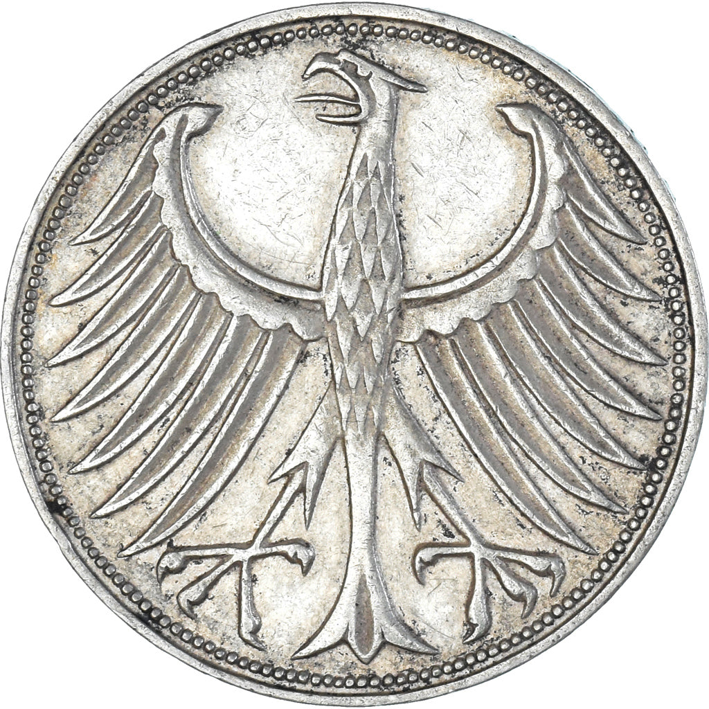 Coin, GERMANY - FEDERAL REPUBLIC, 5 Mark, 1951, Stuttgart, AU(50-53), Silver