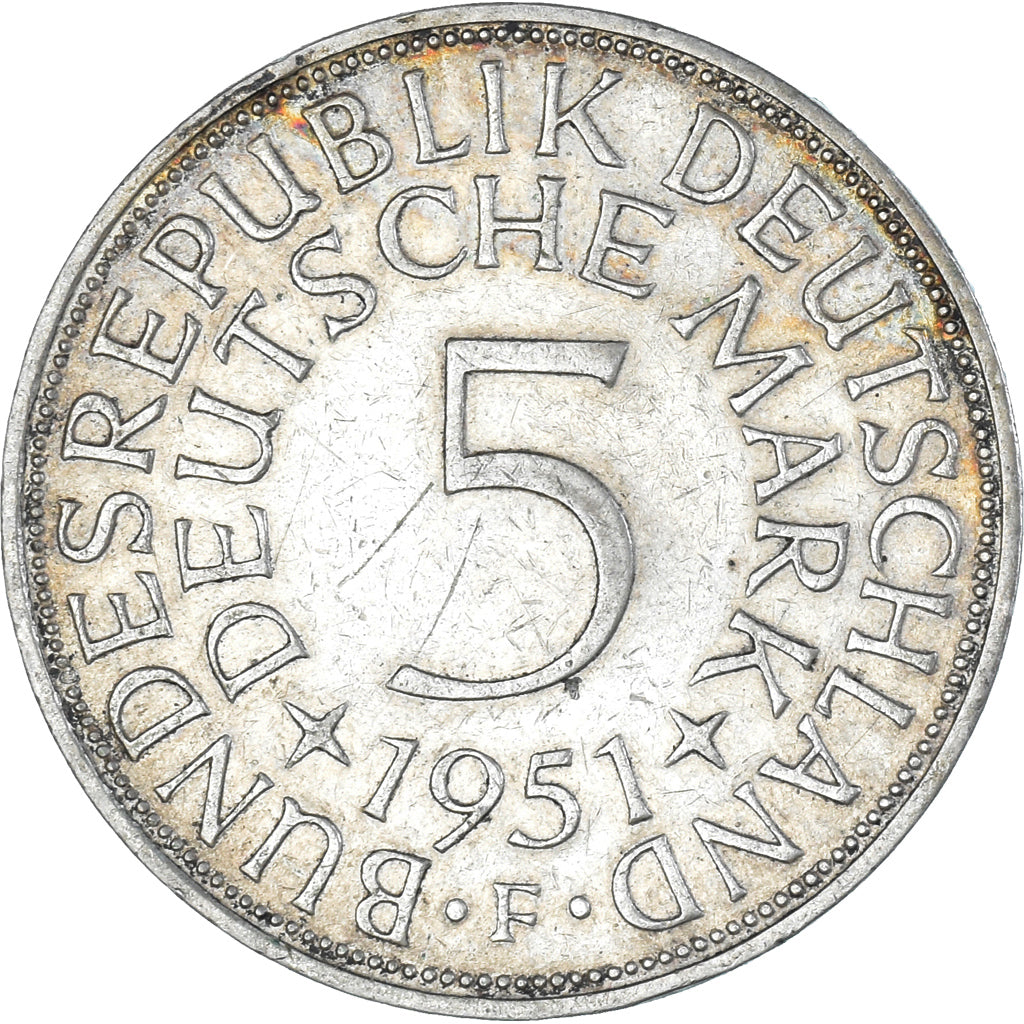 Coin, GERMANY - FEDERAL REPUBLIC, 5 Mark, 1951, Stuttgart, AU(50-53), Silver