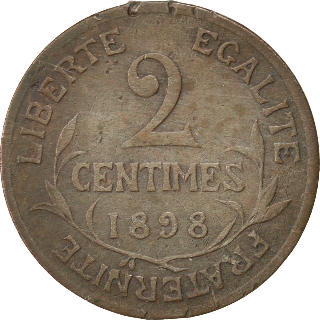 FRANCE, Dupuis, 2 Centimes, 1898, Paris, KM #841, VF(20-25), Bronze, 20.2,...
