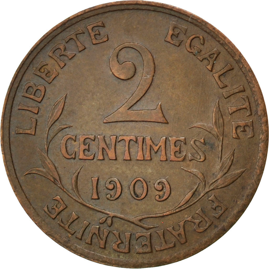 FRANCE, Dupuis, 2 Centimes, 1909, Paris, KM #841, AU(50-53), Bronze, 20.2,...