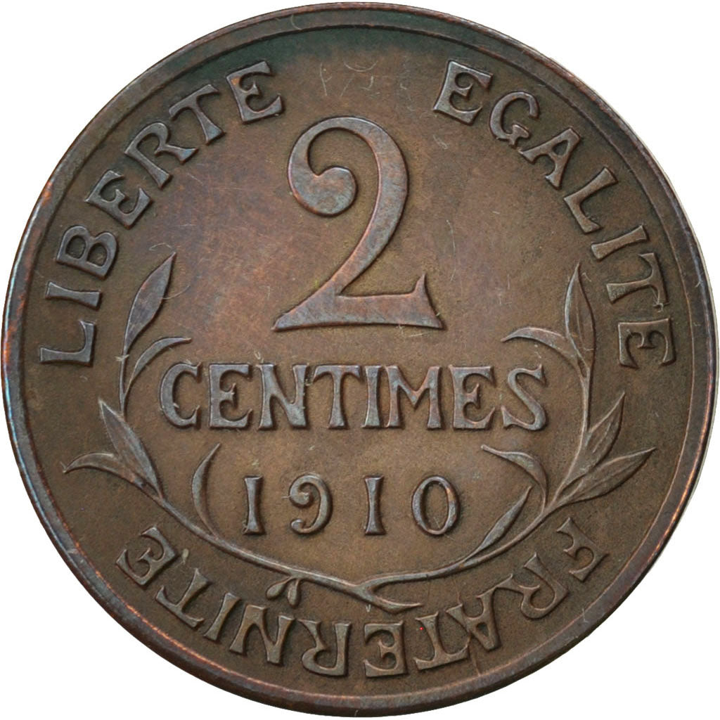 FRANCE, Dupuis, 2 Centimes, 1910, Paris, KM #841, EF(40-45), Bronze, 20.2,...
