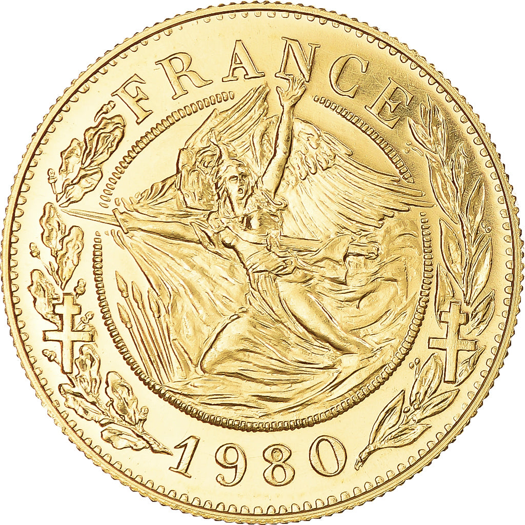 France, Médaille, Général De Gaulle, 1980, Module de 20 francs, FDC, Or