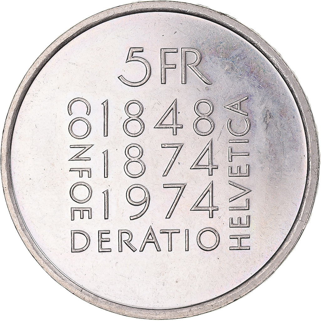 Coin, Switzerland, Constitutio, 5 Francs, 1974, Bern, MS(63), Copper-nickel