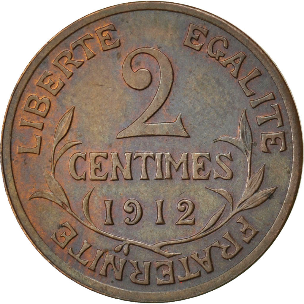 FRANCE, Dupuis, 2 Centimes, 1912, Paris, KM #841, AU(55-58), Bronze, 20.2,...