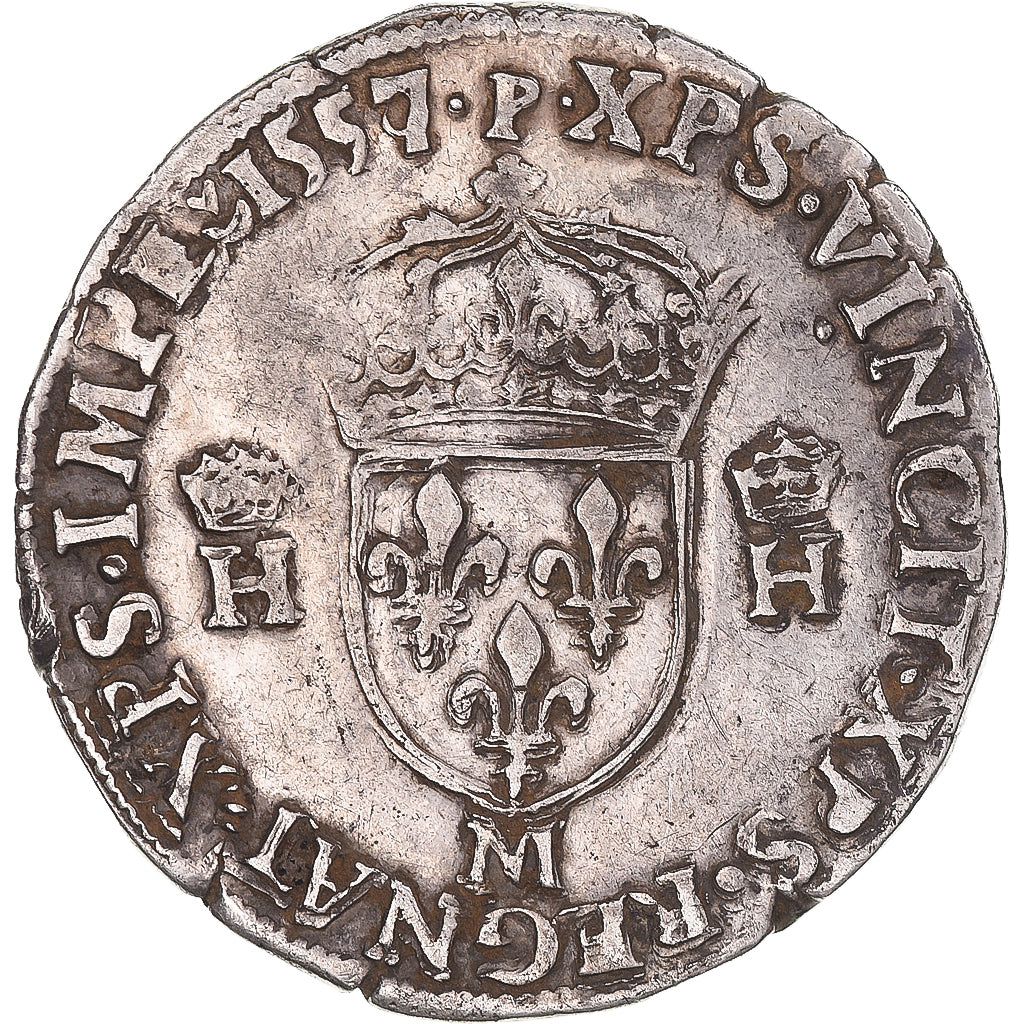 Monnaie, France, Henri II, Teston à la tête nue, 1557/6, Toulouse, TTB