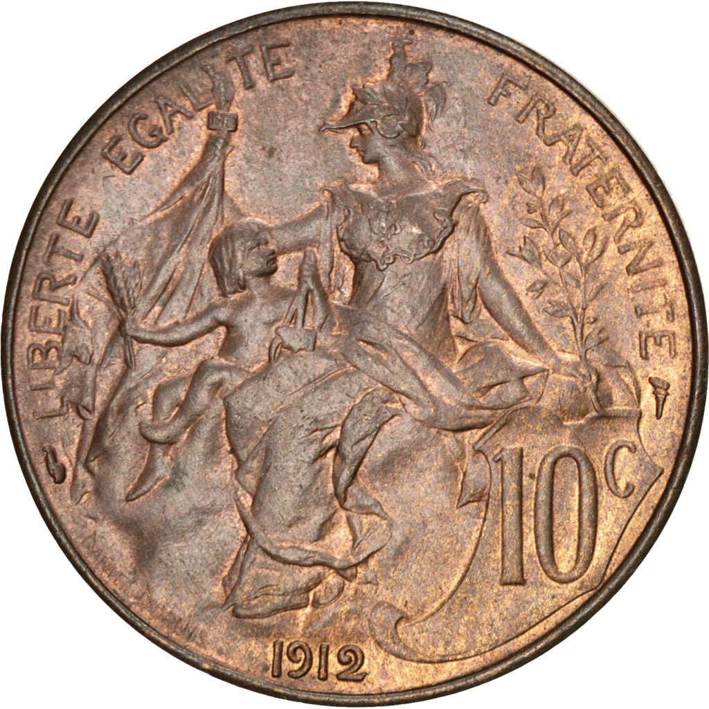 FRANCE, Dupuis, 10 Centimes, 1912, Paris, KM #843, AU(55-58), Bronze, 30,...