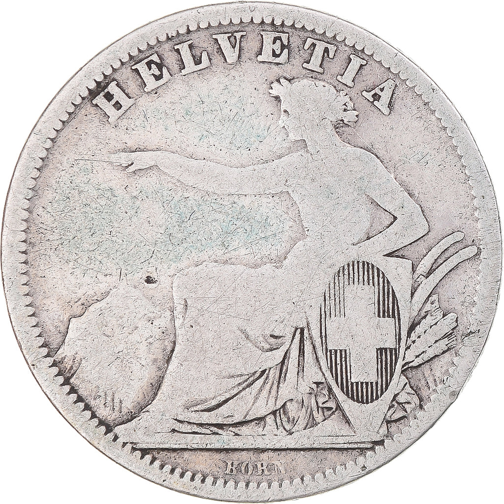 Moneta, Svizzera, Franc, 1861, Bern, MB, Argento, KM:9a