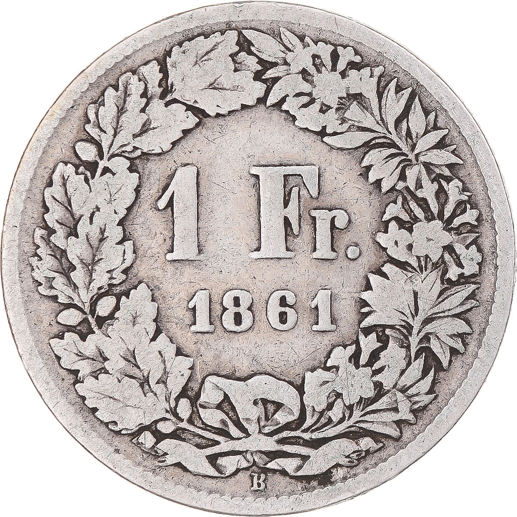 Moneta, Svizzera, Franc, 1861, Bern, MB, Argento, KM:9a