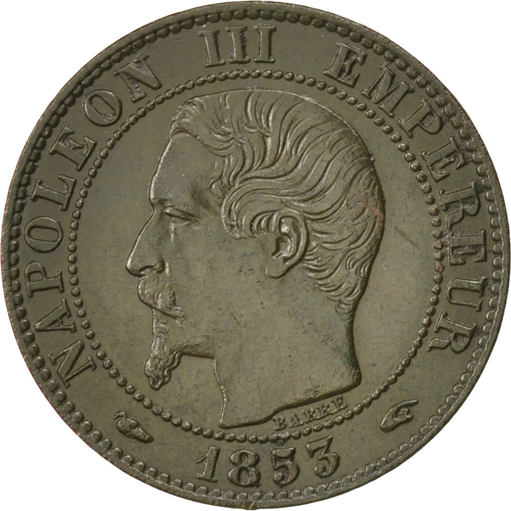 FRANCE, Napoléon III, 5 Centimes, 1853, Paris, KM #777.1, AU(50-53), Bronze, 2..