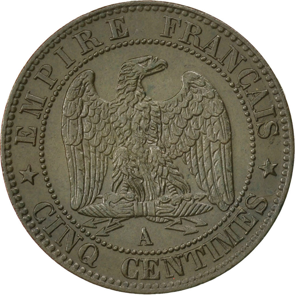 FRANCE, Napoléon III, 5 Centimes, 1853, Paris, KM #777.1, AU(50-53), Bronze, 2..