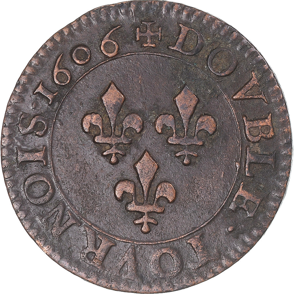 Münze, Frankreich, Henri IV, Double Tournois, 1606, Paris, SS+, Kupfer