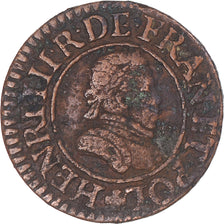 Münze, Frankreich, Henri III, Denier Tournois, 1585, Paris, S+, Kupfer