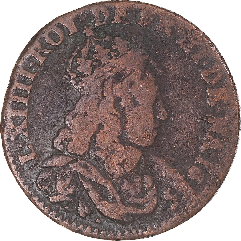 Münze, Frankreich, Louis XIV, Liard, 1655, Pont-de-l'Arche, S+, Kupfer