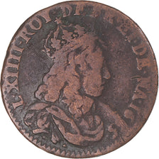 Münze, Frankreich, Louis XIV, Liard, 1655, Pont-de-l'Arche, S+, Kupfer
