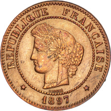 Moneta, Francja, Cérès, 5 Centimes, 1897, Paris, AU(55-58), Bronze, KM:821.1