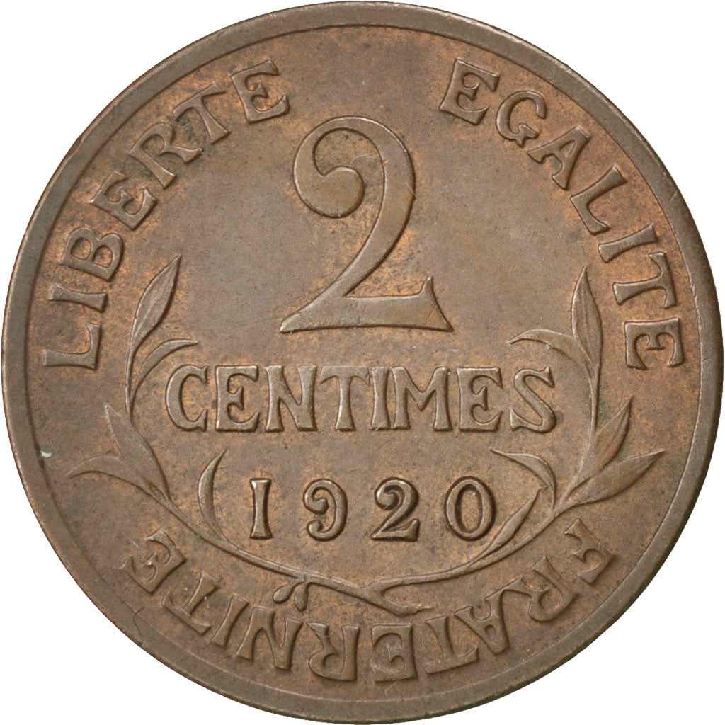 Francia, Dupuis, 2 Centimes, 1920, Paris, BB+, Bronzo, KM:841, Gadoury:107