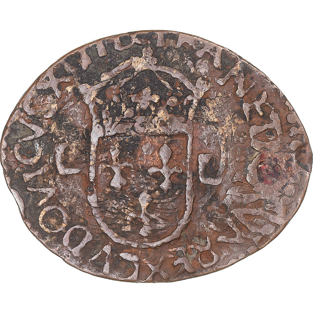 Moneda, Francia, Louis XIII, Faux douzain Huguenot, 1628, BC+, Cobre