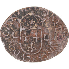 Moneda, Francia, Louis XIII, Faux douzain Huguenot, 1628, BC+, Cobre