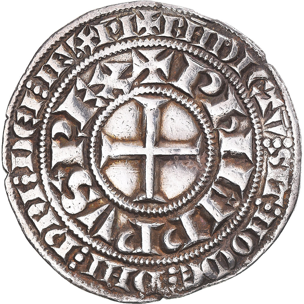 Moeda, França, Philippe IV, Gros Tournois à l'O rond, EF(40-45), Prata